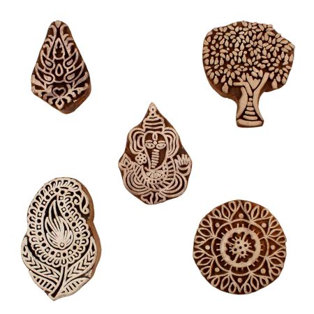 Set of 5 Piece New Mix Wooden Printing Blocks